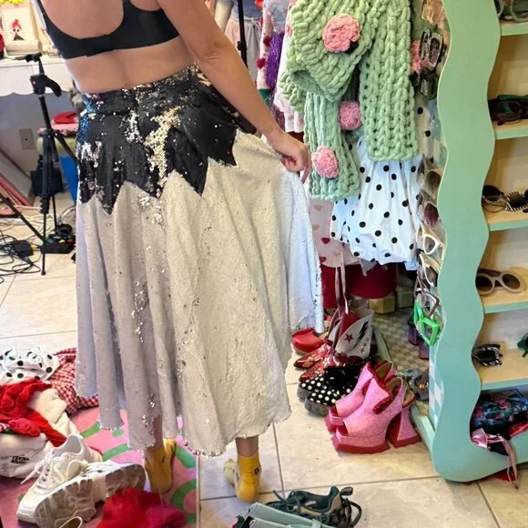 Batsheva rare : Black and white sequin skirt size 2-4 : XS - Picture 4 of 7